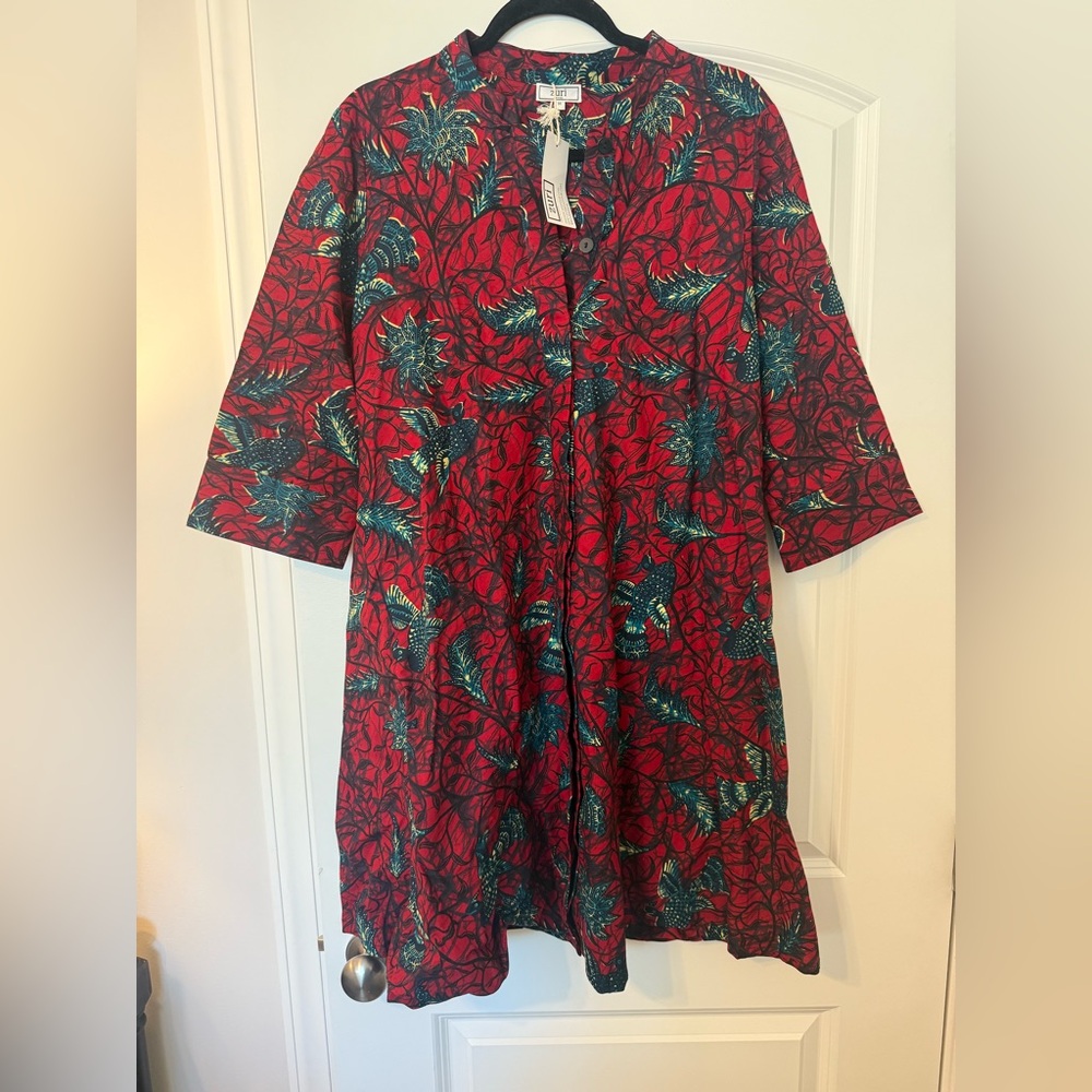 Zuri Red and Blue Leaf Print Shirt